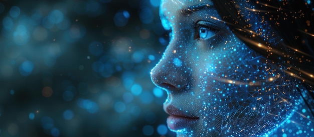 digital portrait with blue and gold lights