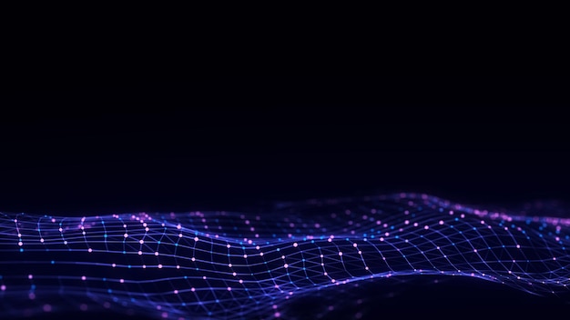 Digital technology wave Dark cyberspace with motion dots and lines Futuristic digital background