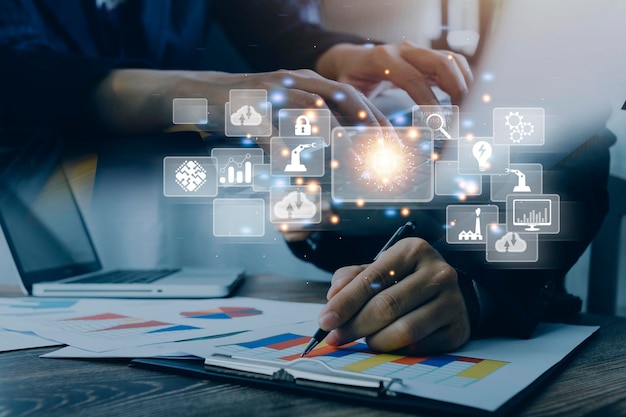 Digital transformation technology strategy digitization and digitalization of business processes and data optimize and automate operations customer service management internet and cloud computing