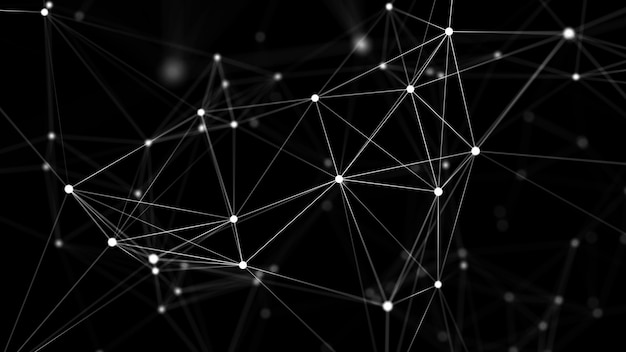 Distribution of white lines and dots in black space Digital background of data network connection 3D rendering