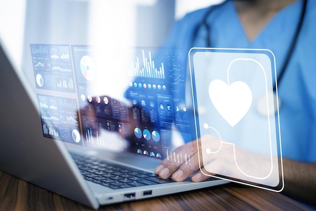 Doctor using computer backup data on Cloud Computer technology and storage online for computer computer backup storage data Internet technology backup online document backup data concept