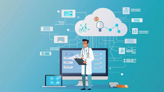 Doctor using computer backup data on Cloud Computer technology and storage online for computer computer backup storage data Internet technology backup online document