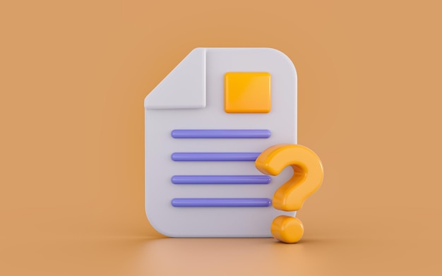 document list question mark icon 3d render concept for warning or caution alert messages on letter
