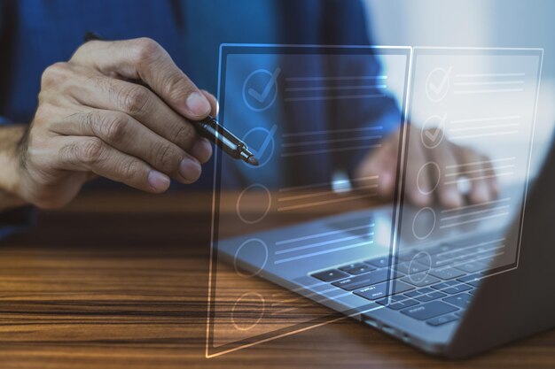 Document Management Checking System online documentation database and process manage files Online survey and digital form checklist by laptop computer