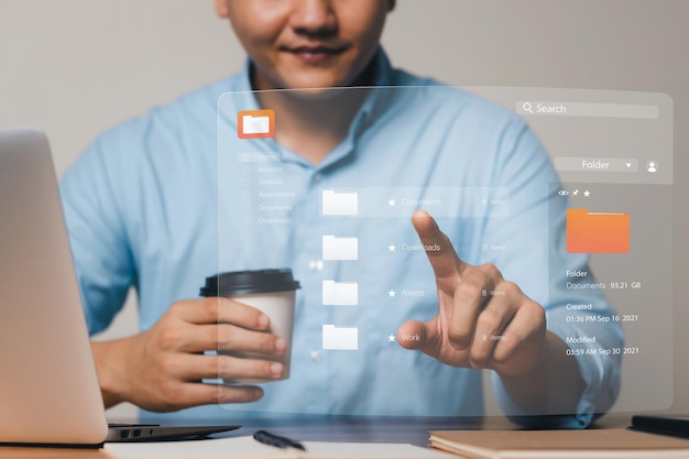 Document management concept Virtual screen icons Document Management System DMS Online document