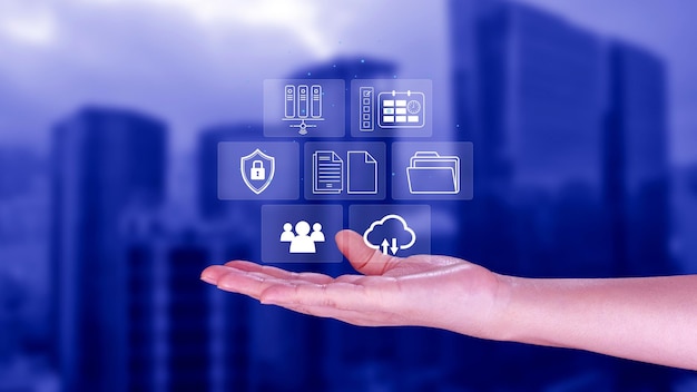 Document Management System DMS for document management concept online document database digital file storage systems software Record keeping database technology File access Sharing documents