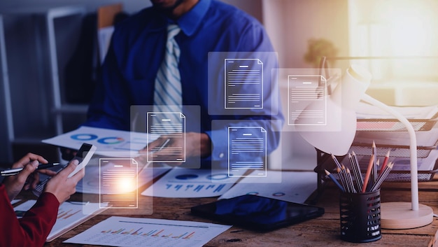 Document Management System Online business contract Electronic signature esigning digital document management paperless office signing business contract concept