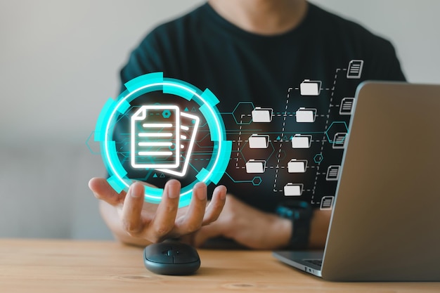 Dokumenttienhallintajärjestelmä DMS. Yritysten liiketoimintateknologia, online-dokumentaatio, tietokanta ja prosessiautomaatio tiedostojen, tiedon ja dokumentaation tehokkaaseen hallintaan yrityksissä, joissa on ERP