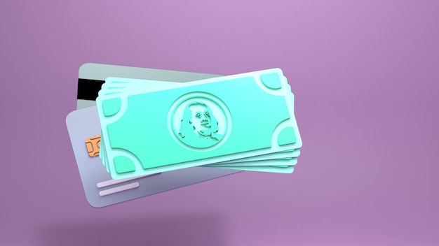 Dollar bills and a bank card 3d render