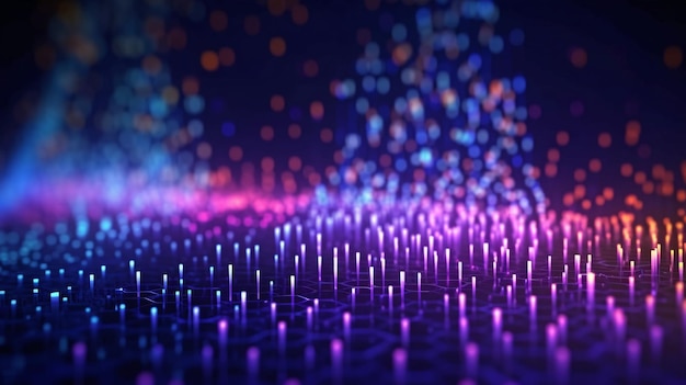 Dots and lines make up binary data Effect of depth of field used Generative AI artificial intelligence deep learning and big data concepts