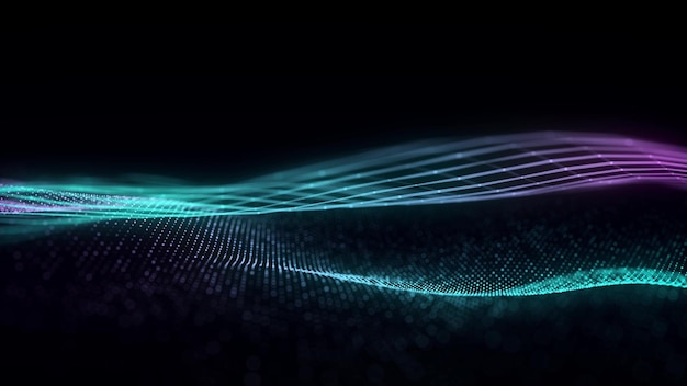 double blue wave of particles and lines big data visualization abstract background with a dynamic wave 3d rendering