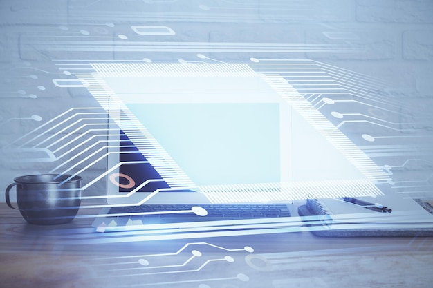 Double exposure of computer and technology theme hud Concept of innovation