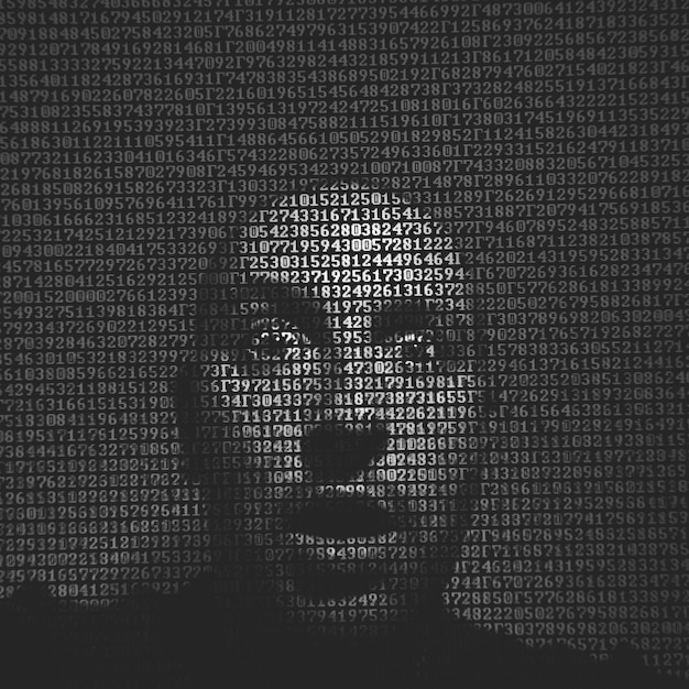 Double exposure of surprised man with binary codes