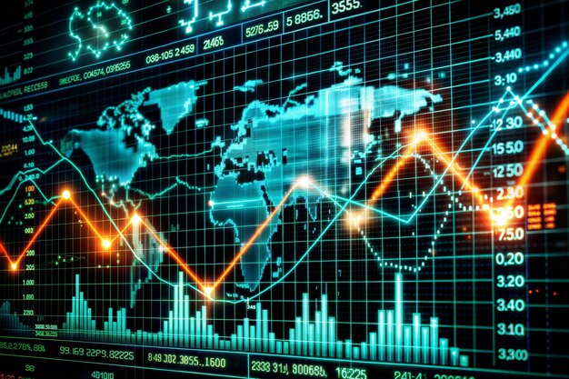 Dynamic Financial Growth Chart with Brightly Lit Analytics Display