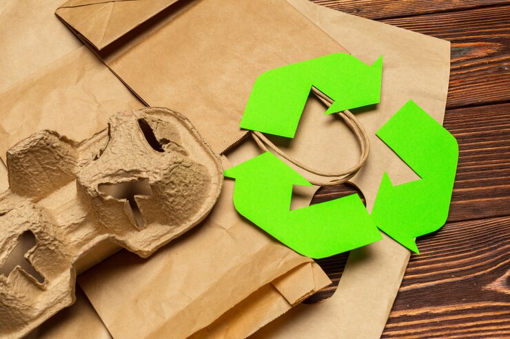 Kuva eco concept with recycling symbol on table background top view