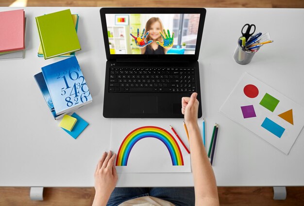 elementary school teacher with laptop on table