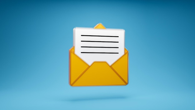 Email contact us marketing envelope letter mailing 3d icon on blue background 3d rendering