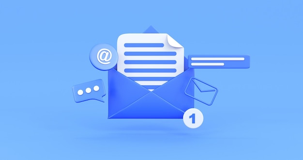 email icon in blue background 3d render illustration