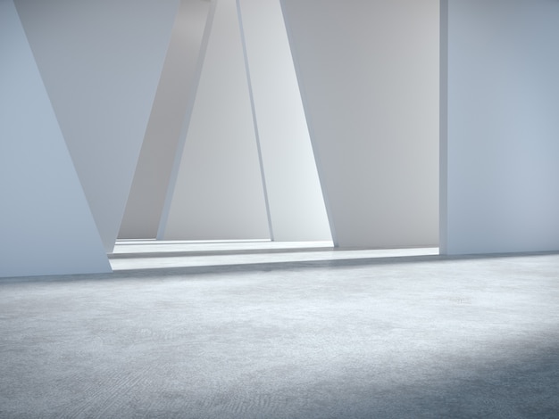 Empty space for product showcase in white room.