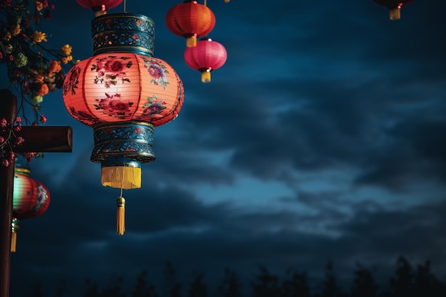 Enchanting Chinese Decor Shimmering Amidst a Dark Night Sky A Captivating Display of Colorful Lante