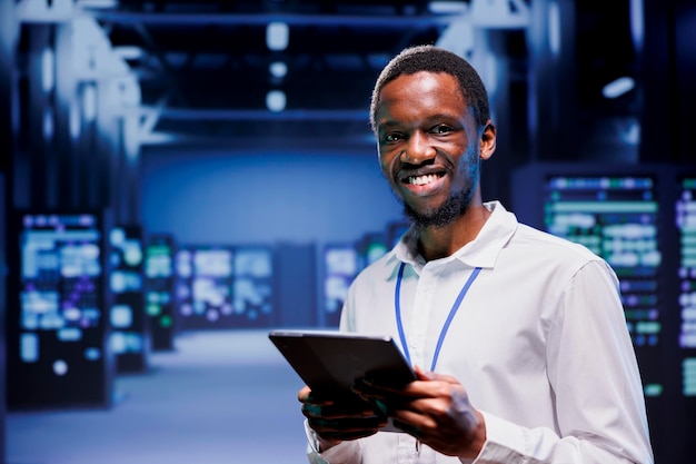 Engineer in front of supercomputers