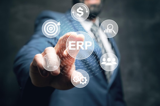 ERP and icons on virtual screen