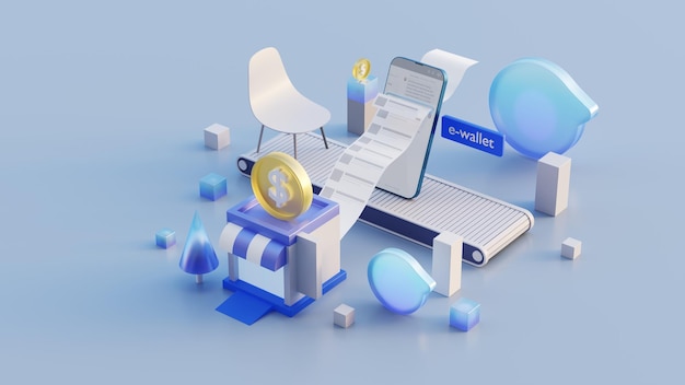 ewallet ebanking mobile banking online payment with electronic device and full accounting control system accounting 3d rendering
