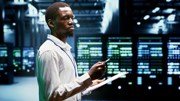Expert assessing cybersecurity dangers