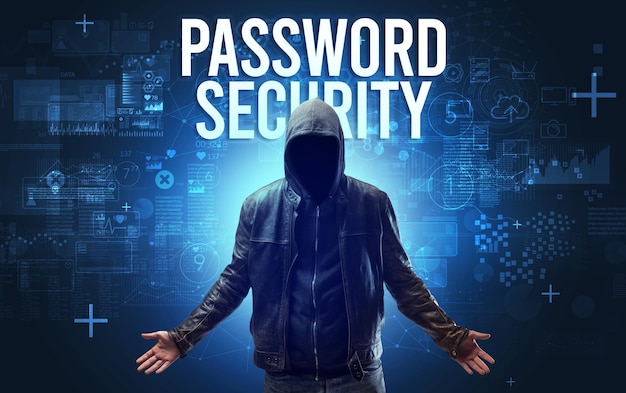 Faceless man with online security concept