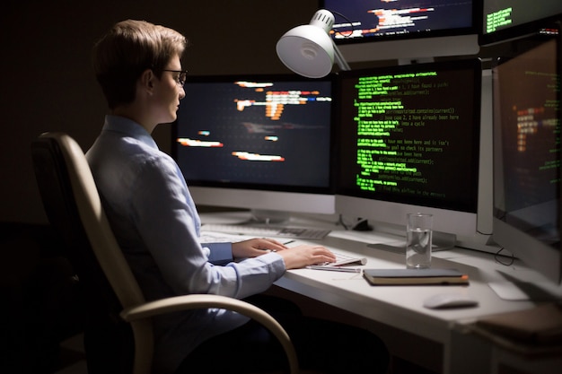 Female Programmer Wrapped up in Work