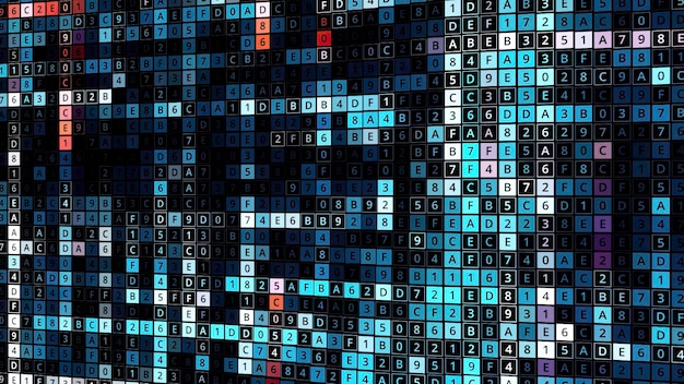 Field with changing numbers animation computer field with generated numbers and pulsating waves