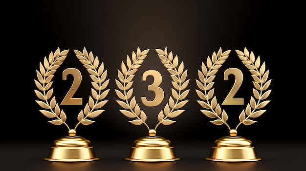 First second and third prize 3D laurels isolated on