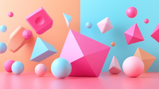 Floating Pastel Shapes A 3D Abstract Composition
