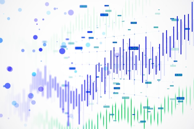Forex trading candlestick chart with data points on white background 3D Rendering