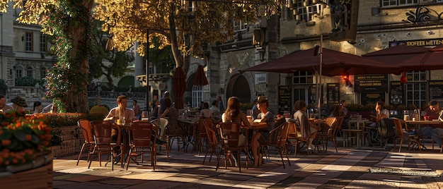 Friends Dining at an Outdoor Restaurant