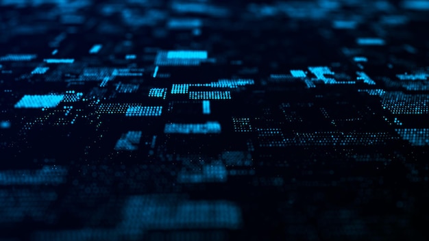 Future digital cyberspace with moving particles Sorting and analysis digital data Technology matrix algorithm Security storage data 3d rendering