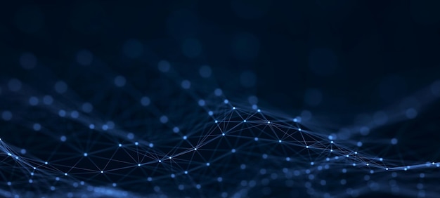 Futuristic abstract mesh Wave with the connection of dots and lines 3D