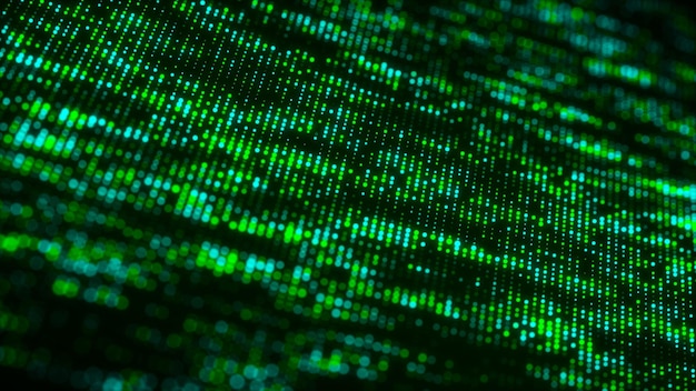 Futuristic background from green shining dots Abstract mesh background Big data visualization 3D rendering
