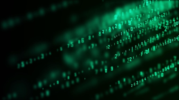 Futuristic background green matrix Digital burst of data Coding or hacking concept Flow of random numbers 3D rendering