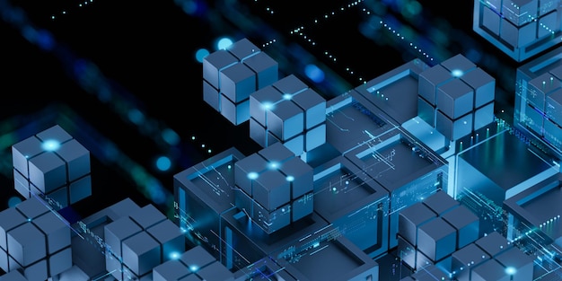 Futuristic Blue Digital Cube Network