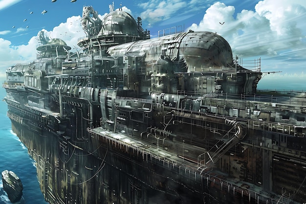 Futuristic Cityscape Floating Industrial Complex