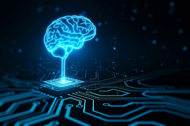 Futuristic design of artificial Intelligence brain with circuit board Learning process and problem solving concept Abstract digital technology backdrop 3D Rendering