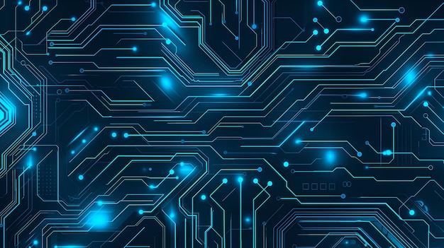 Futuristic Digital Circuit Board with Glowing Neon Blue Lines