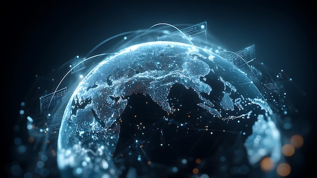 Futuristic Digital Globe with Data Networks and Connections Global Technology and Communication Con