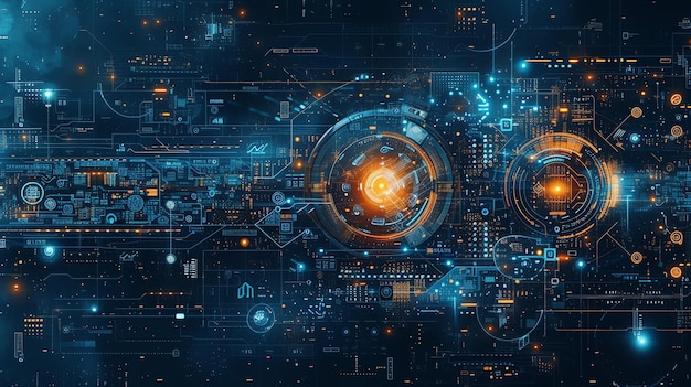 Futuristic Digital Interface with Glowing Circles and Lines