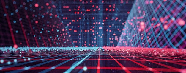 Futuristic Digital Landscape with Glowing Lines and Dots