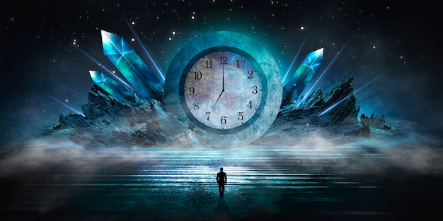 futuristic fantasy night landscape with abstract landscape moonlight shine dark natural scene