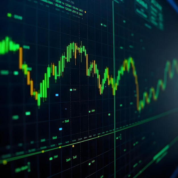 futuristic financial chart high tech trading visualization with glowing lines and data points
