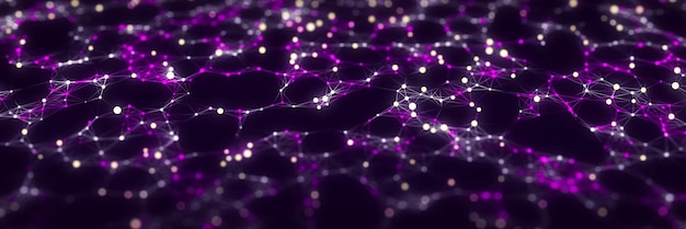 Futuristic perspective grid in digital cyberspace Flow of binary code Network connection structure 3D rendering