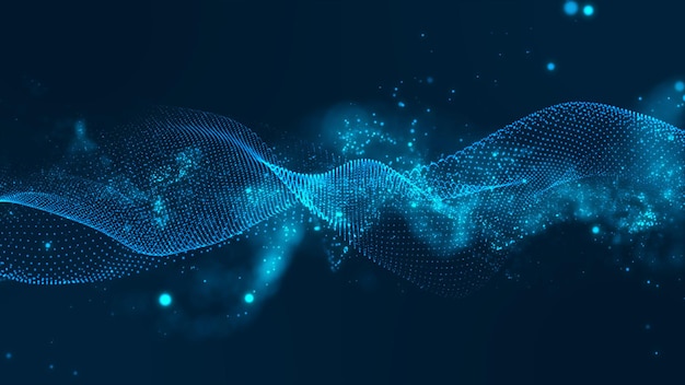 Futuristic point wave Cyber big data flow Blockchain data fields Network line connect stream Big data technology Concept of AI technology digital communication 3d rendering